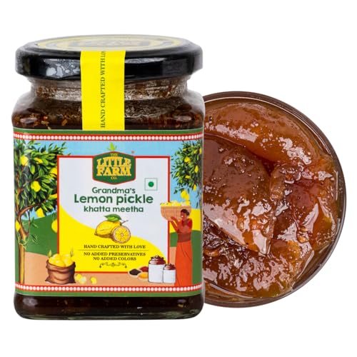 Image of THE LITTLE FARM CO Sweet & Sour Lemon Pickle - Nimbu ka Achar (300g) | Oil Free | Homestyle Khatta Meetha Nimbu Pickles | No Added Preservatives, Artificial Colours & Flavours | Traditional Recipe