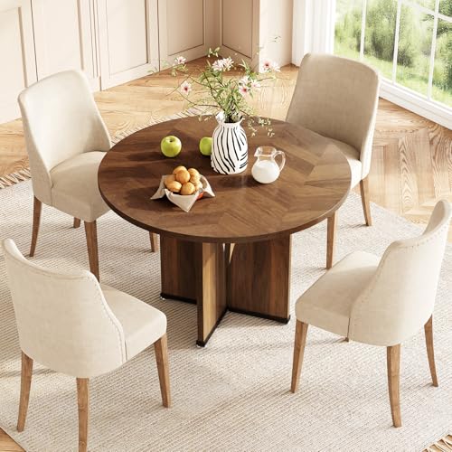 LITTLE TREE 39-Inch Round Dining Table for 4, Kitchen Table with X-Shaped Stable Pedestal, Farmhouse Dinner Table for Dining Room, Living Room