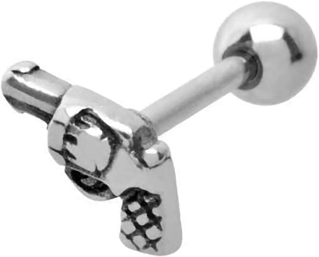 Body Accentz 316L, Gun, Pistol Cartilage Earrings Tragus Monroe 18 Gauge 5/16"
