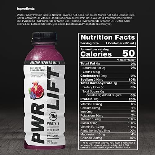 Whey Protein Water Sports Drink By Pwr Lift | Blueberry Pomegranate | Keto, Vitamin B, Electrolytes, Zero Sugar, No Artificial Flavors | Post-Workout Energy Beverage | 16.9 Oz (Pack Of 12) #TOP5