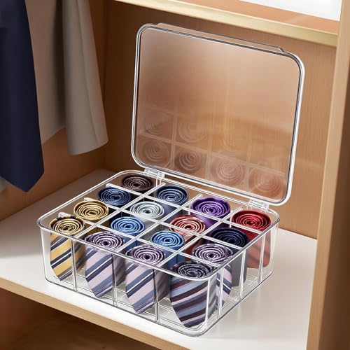 DILIBRA-Socks-Underwear-Drawer-Organizer-for-Closet-16-Compartment-Removable-Divided-Plastic-Clear-Sock-Storage-Box-with-Lid-Underwear-Storage-Tie-Organizer-Box-for-Bra-Socks-Ties-Scarf-Tea-Bag