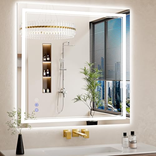 Image of 36 inchx36 inch LED Bathroom Mirror with Lights, Anti-Fog, Backlit + Front Lit, Dimmable, Led Vanity Mirror for Wall, 3 Colors, Memory Function, Shatter-Proof Tempered Glass