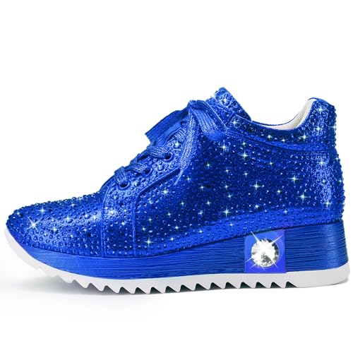 Image of FINDVELL Women's Fashion Glitter Sneakers Platform Wedge Shoes Sparkly Rhinestone High Top Sneakers Trendy Sequin Shoes Wedding Bride Dress