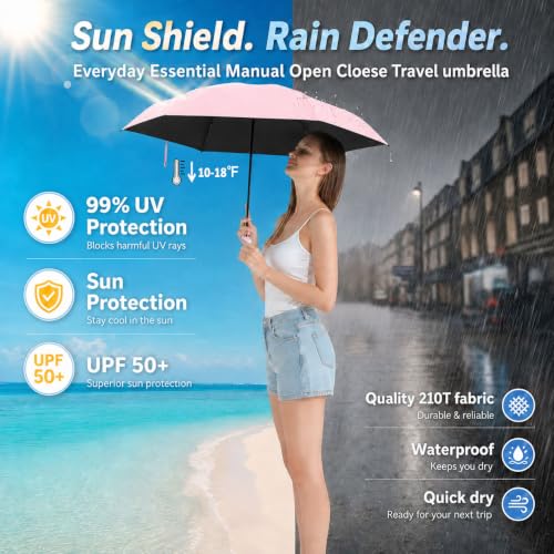 Image of BAODINI Travel Mini Umbrella for Purse with Case-Small Compact UV Umbrella Protection Sun-Lightweight Tiny Pocket Umbrella with Case for Women, Girls