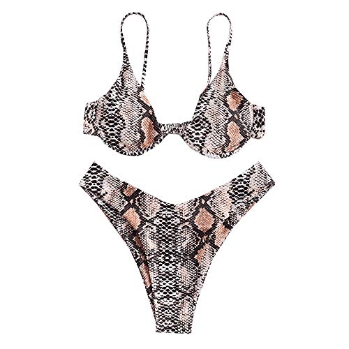 ZAFUL Women's Leopard Snake Bikini Set Underwire Two Piece Plunging Bathing Sui