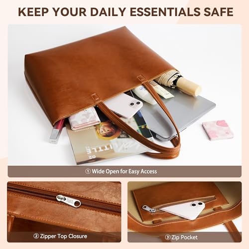 Image of KALIDI Tote Bag Zipper Shoulder Bag Faux Leather Purses Satchel for Women Casual Handbag Work Dating College