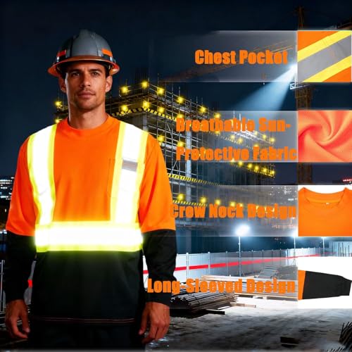 LeeHanTon Construction Shirt for Menn Yellow Orange and Yellow Size XL: 5Pcs Safety T Shirts Reflective High Visibility Hi Vis Long Sleeve Construction Work Shirts by LeeHanTon - Used condition - Image 4