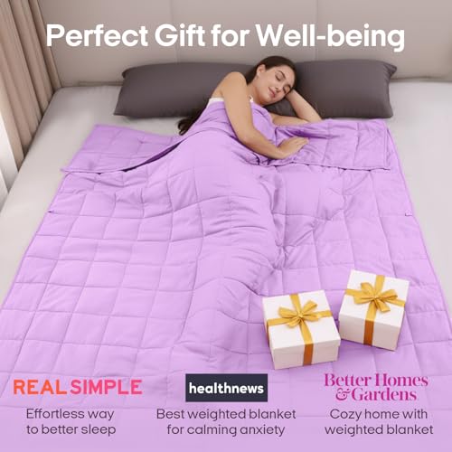 Image of ZonLi Weighted Blanket for Adults (100% Cotton, 60 inchx80 inch, 20lbs, Queen Size Light Purple) High Breathability Heavy Blanket, Soft Material with Premium Glass Beads, All-Season, Easy Care