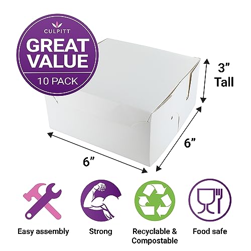 Culpitt Bakery Box, 6" x 6", White Folding Box for Cake Cookies, Sandwiches, Cake Slices, Pastries, Take Aways, And Soaps - Image 2