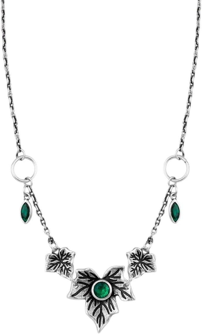 Restyle Poisoned Ivy Necklace Gothic Silver Ivy Leaves, Emerald Green Crystals