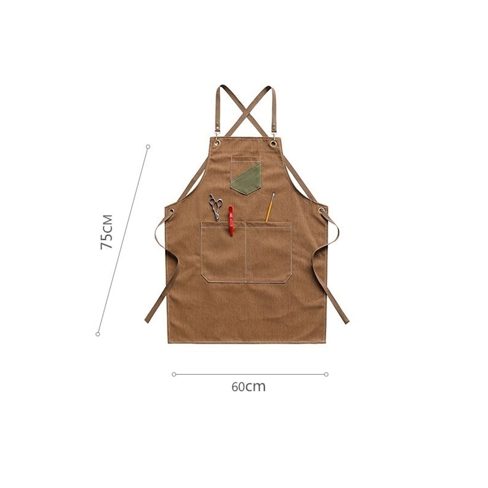 Grembiule da Cuoco con Bretelle Incrociate, in Tela, con Bretelle Regolabili, Tasche Grandi, per Cucinare, per Donna, per Uomo, per Bar, per Latte, per tè, per Fiori, per dipingere (Grigio)