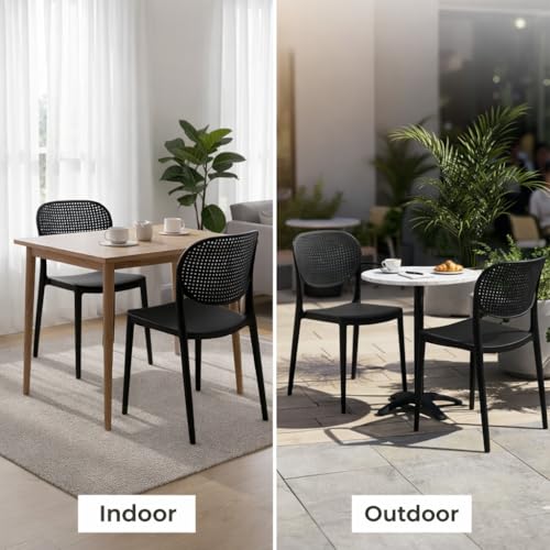 Image of INNOWIN Casper Stackable Arm Chair | Accent Chair for Living Room Home, Bedroom, Cafe and Hotels | 3- Year Warranty | Set of 4 | Plastic | Black