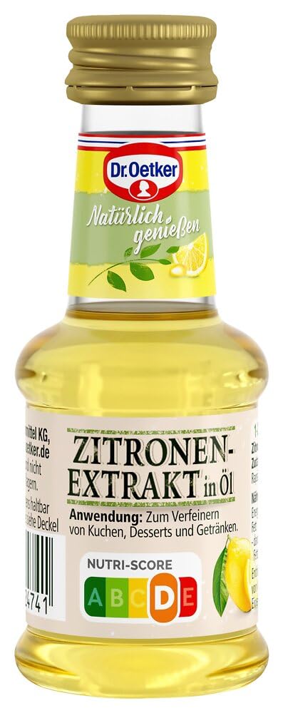 Dr. Oetker NATÜRLich Zitronenextrakt 10er Pack, 10 x 35 ml – aus sizilianischen Zitronen gewonnen, verleiht der Zitronenextrakt Kuchen sowie Desserts eine unverkennbar himmlische Zitrusnote.