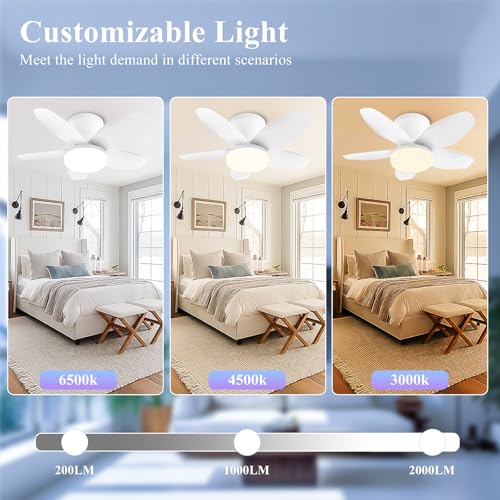 MENQANG 5-Blade Ceiling Fan with Light and Remote Control, Dimmable LED Lights & Quiet Reversible Motor, Modern Flush Mount Ceiling Fan for Bedroom, Living Room, Dining Room, Energy Efficient - image 5