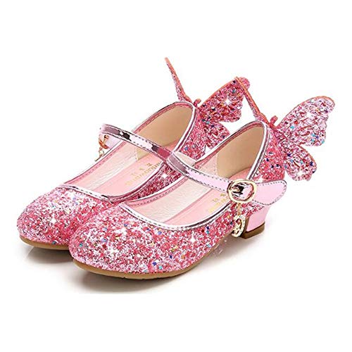 TangDao Kids Girls Sparkly Butterfly Mary Jane Wedding Party Shoes Glitter Bridesmaids Low Heels Princess Heels Dress Shoes(Toddler/Little Kid/Big Kid)