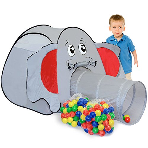 LittleTom Tente à Boules en Forme d'Éléphant 100x100x102cm + Tunnel + 200 Balles
