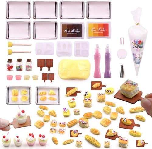 BoFUN DIY Mini Food Craft Kit for Teen& Women, Miniature Makers Air Dry Resin Clay Set, Christmas Birthday Gift for Craft Lovers, 1/12 Scale Dollhouse Collectors& Family Activity (Bake DIY)