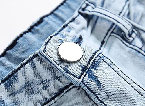 Men's Stylish Ripped Pocket Denim Pants Straight Fit Skinny Slim Stretchy Jeans Classic Vintage Biker Jean Trousers (Light Blue,34)3