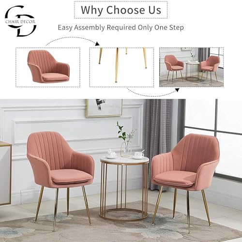 Image of Velvet Accent Chair with Matching Pouffe & Floral Cushion | Modern Upholstered Armchair with Gold Metal Legs | Lounge Chair for Living Room, Bedroom, Office, Guest Room (Pink)