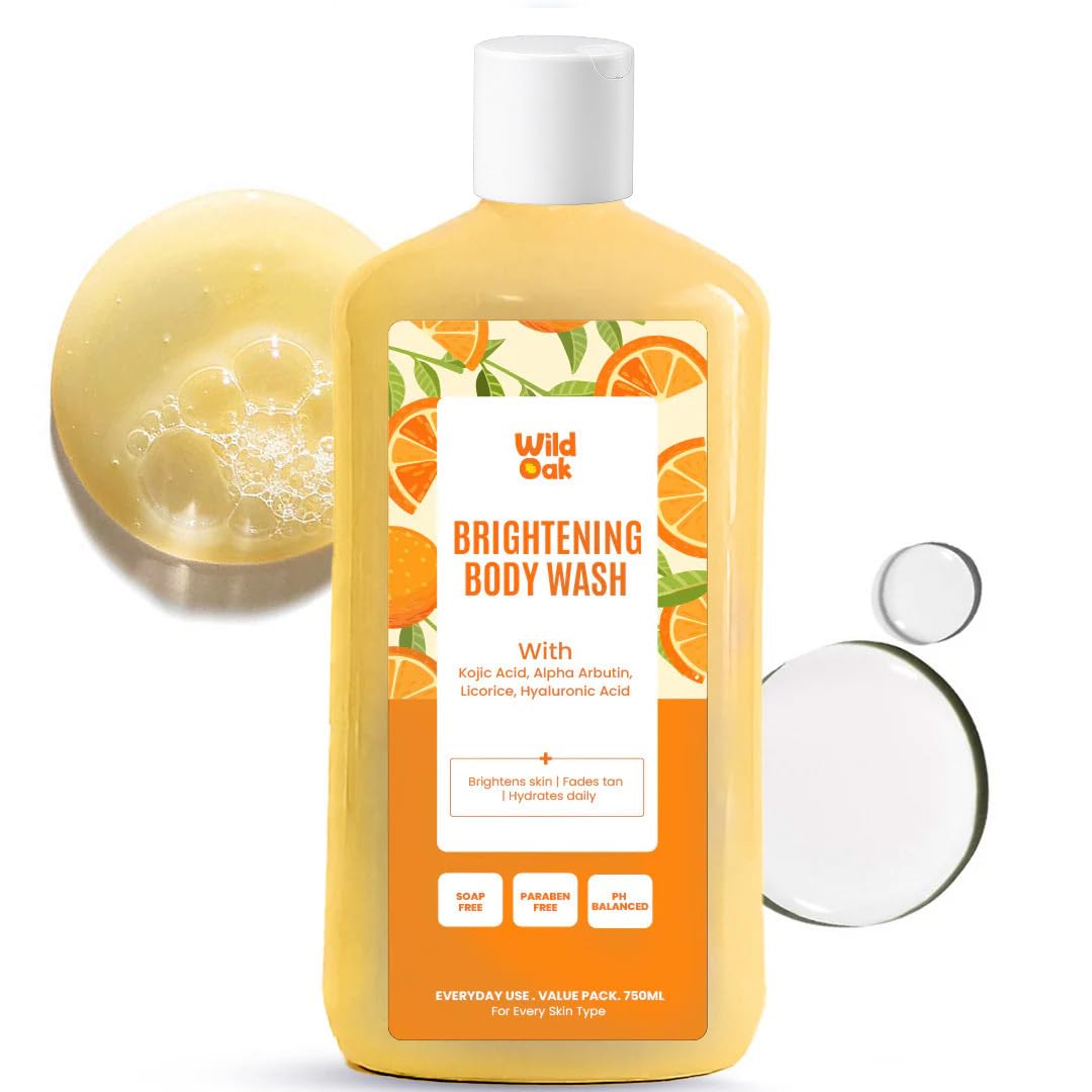 WildOak Brightening & De-Tan Body Wash | 750 ml Value Pack | Kojic Acid, Alpha Arbutin, Hyaluronic Acid, Probiotics, Niacinamide & Ceramides | Brightening Shower Gel for Glowing Skin, Pigmentation-image-5