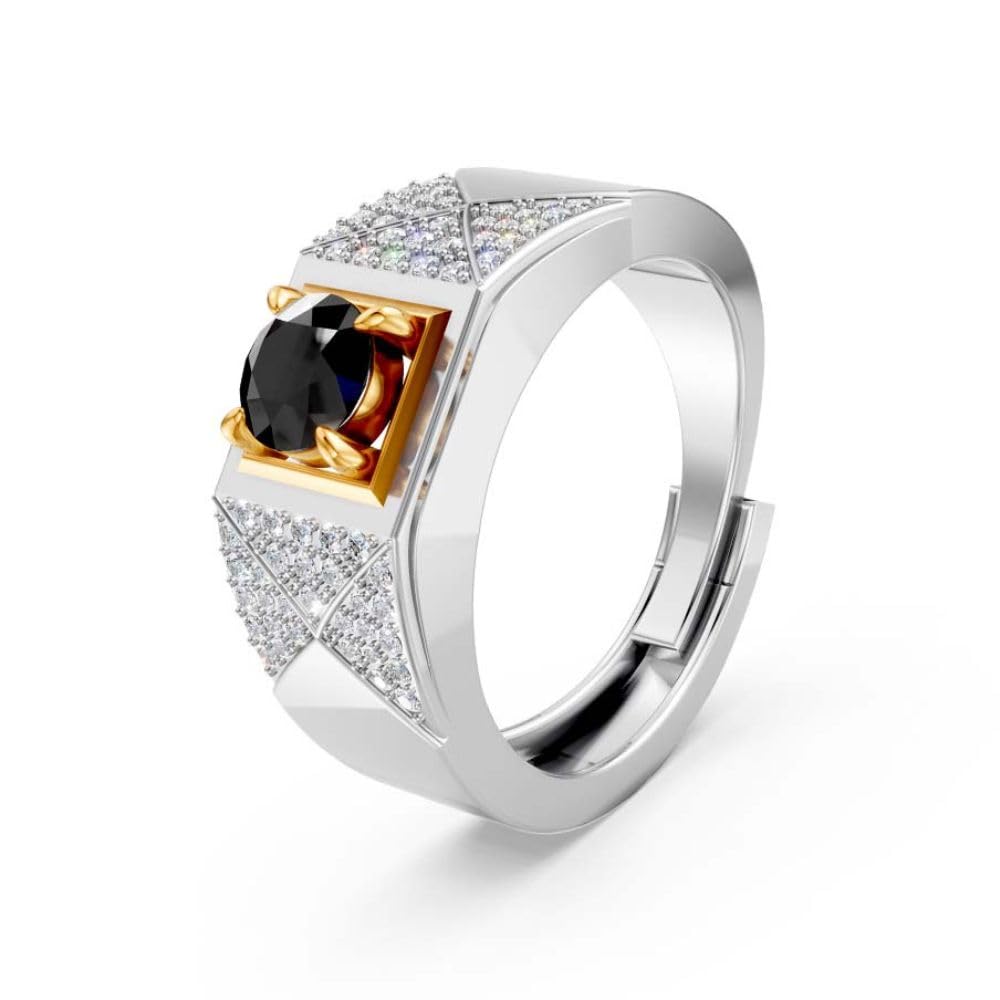 Pure 925 Sterling Silver Ring Rhodium Plated Minimal Jewelry Hallmark with Size Adjustable Birthday Anniversary Gift for Mens Rings CZ AAA+ Diamond(Variation-MR-01)-image-29