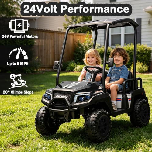 Image of NEWQIDA 4 Seater Electric Golf Cart for Kids 24V Ride on Toys, Black