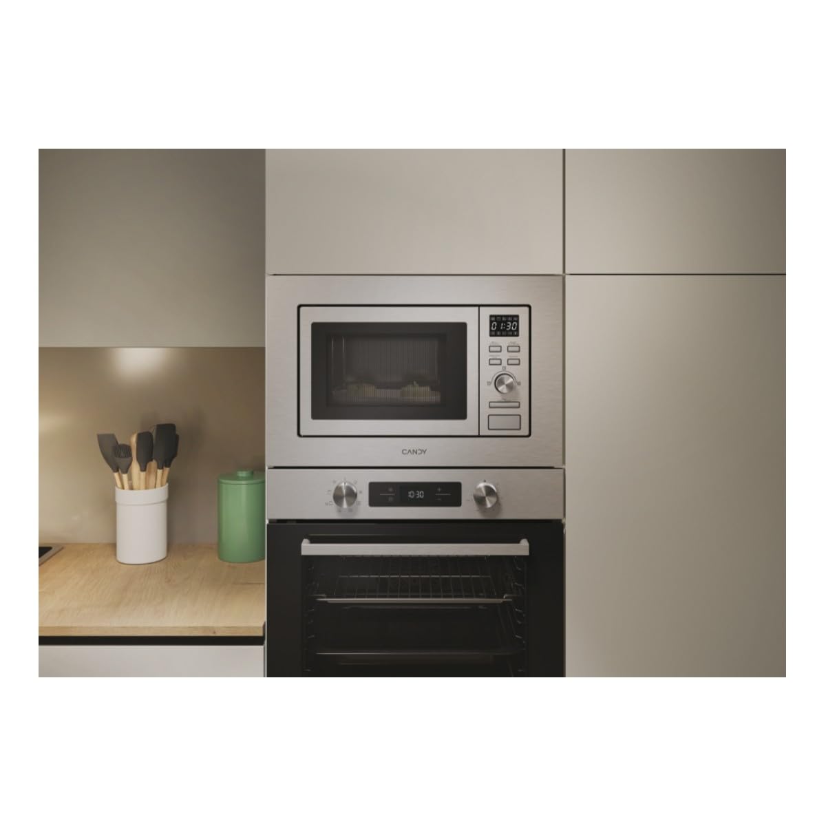 Candy Wave 600 Microonde da Incasso, 20 Litri, 7 programmi, 5 livelli di potenza, Grill, ricette su App hOn AxLxP 38,2x59,5x34,4 cm, Acciaio Inox - CA20FMW7NG
