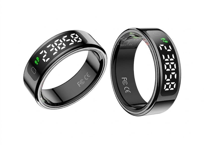 Image of Aeoss AI Smart Ring with LED Display, Real-Time Health Tracker & Monitor Sleep, Prayer Count, Gesture Control for Music and Camera, 5ATM IP68 Waterproof (Black, Size-8)