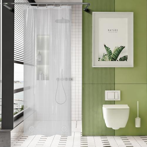 Image of AmazerBath Long Stall Shower Curtain 36x84 Inches, Walk in Shower Curtain Plastic, Clear Shower Stall Curtain Heavy Duty Thick PEVA, Narrow Curtain with 2 Weighted Stones and 6 Grommet Holes