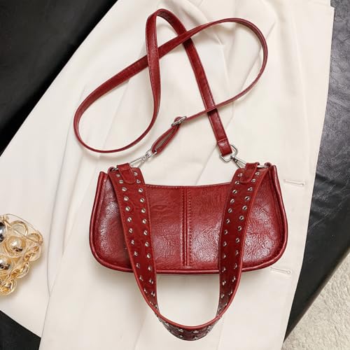 Ankick Womens Leather Shoulder Bag Small Y2K Purse Handbag Mini Crossbody Going Out Bags With Studded Decor Straps thumb #4