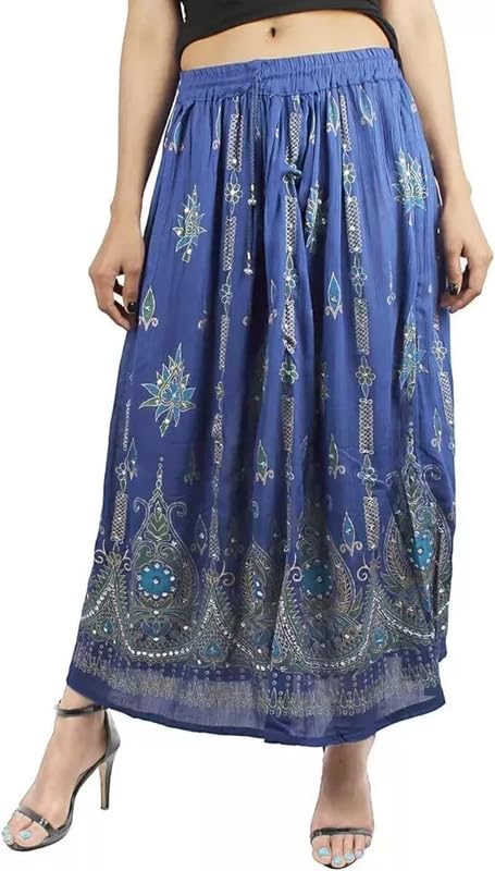 Women Long Skirt Flowers Printed Sequins Embroidered Hand Work Lehenga Free Size3
