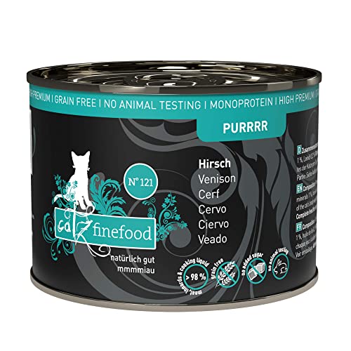 catz finefood Purrrr Hirsch Monoprotein Katzenfutter nass N° 121, für ernährungssensible Katzen, 70% Fleischanteil, 6 x 200g Dose