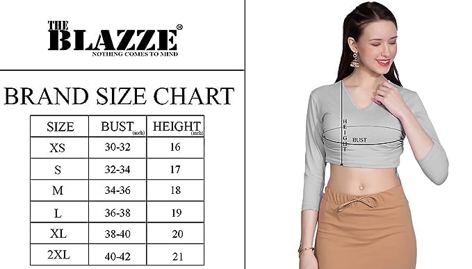 Image of THE BLAZZE B4083 Women's Cotton V Neck 3 /4 Sleeves Adjustable Drawstring Crop Tops Readymade Saree Blouse for Women