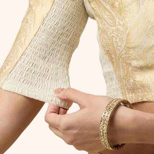 Image of Studio Shringaar Women's Brocade Side Stretch (Smocked) Readymade Saree Blouse