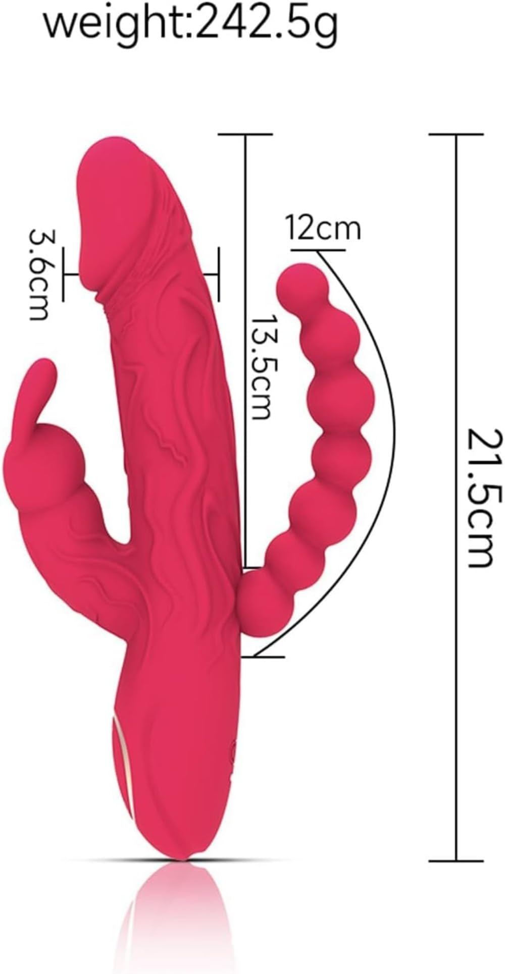 Con dildo, vibratore e giocattoli erotici: vibratore 3 in 1 per il punto G, 10 modalità di vibrazione, giocattolo erotico in silicone impermeabile (rosso)