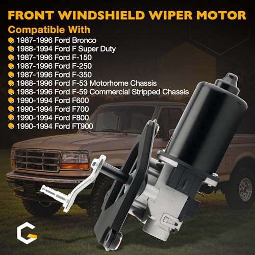 Image of Front Windshield Wiper Motor Compatible with Ford 1987-1996 Bronco F Super Duty, 1987-1996 F-150 F-250 F-350, 88-96 F53 F59, 1990 1991 1992 1993 1994 F600 F700 F800 FT900, Replace 85299 85-299