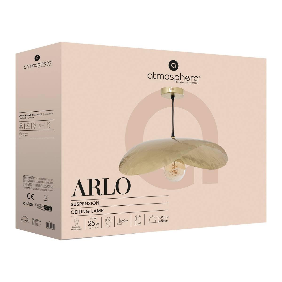 Atmosphera - Suspension Arlo - Abat-jour en Métal Doré D56cm - Ampoule Non Incluse E27 25W - Luminaire pour Salon, Cuisine, Bureau, Chambre