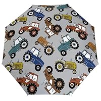 Buewutiry Compact Umbrella for Rain - Color Tractor Portable 3 Folding Small Umbrella for Sun Travel Umbrella Compact for Women Men with Travel Essentials