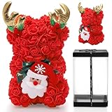 Lyellfe Christmas Rose Bear, Unique Flower Bear with Gift Box, Red Artificial Rose Flowers Bear, 10 Inch Rose Bear for Mothers Day Birthday Valentines Anniversary Bridal Shower