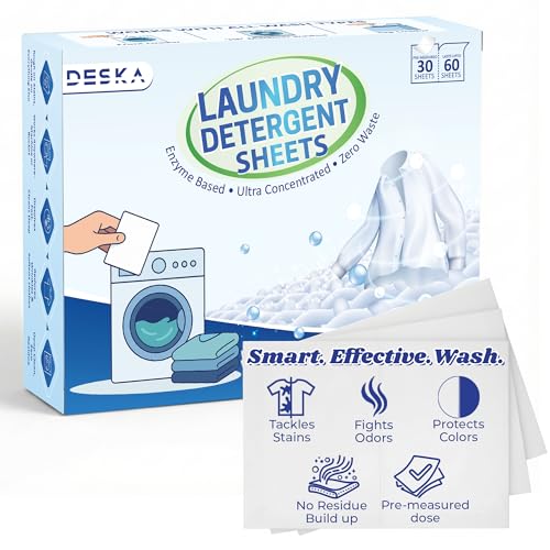 Image of DESKA Eco-friendly Laundry Detergent Sheets - 30 Sheets | For Top Load & Front Load |Tough Stain Removal with Bio Enzymes Infused |Fast Dissolving, No Residue| Plant-based, Chemical Free (30)
