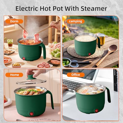 1.2L Electric Multipurpose Cooking Pot with Steamer, Stainless Steel Inner Hot Pot, Glass Lid, Portable Mini Cooker for Soup Noodles Pasta Rice... - Image 7