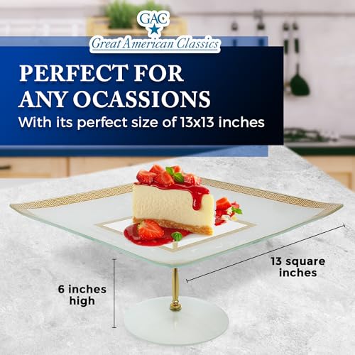 Square Cake Stand – 13-Inch Tempered Glass Cake Holder with Gold Trim, Chip-Resistant, Durable & Dishwasher Safe, Dessert Stand for Parties, 6-Inch High - Image 4