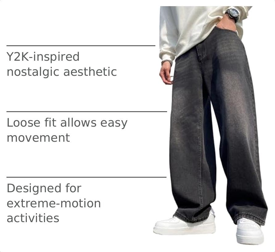 Image of DFGIGT Mens Baggy Jeans Wide Leg Denim Pants Y2k Loose Fit Streetwear