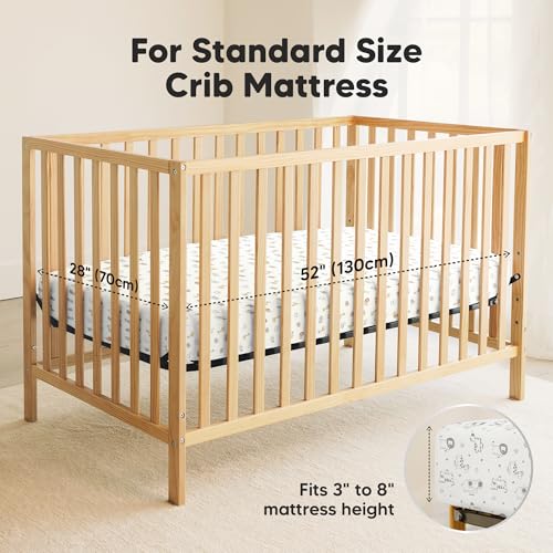 Image of 2-Pack Waterproof Crib Sheets for Boys, Girls, 52x28 Fitted (KeaSafari) | Organic Cotton Baby Crib Sheets, Toddler Mattress Protector Cover, Washable, Soft & Durable Baby Bedding Essentials