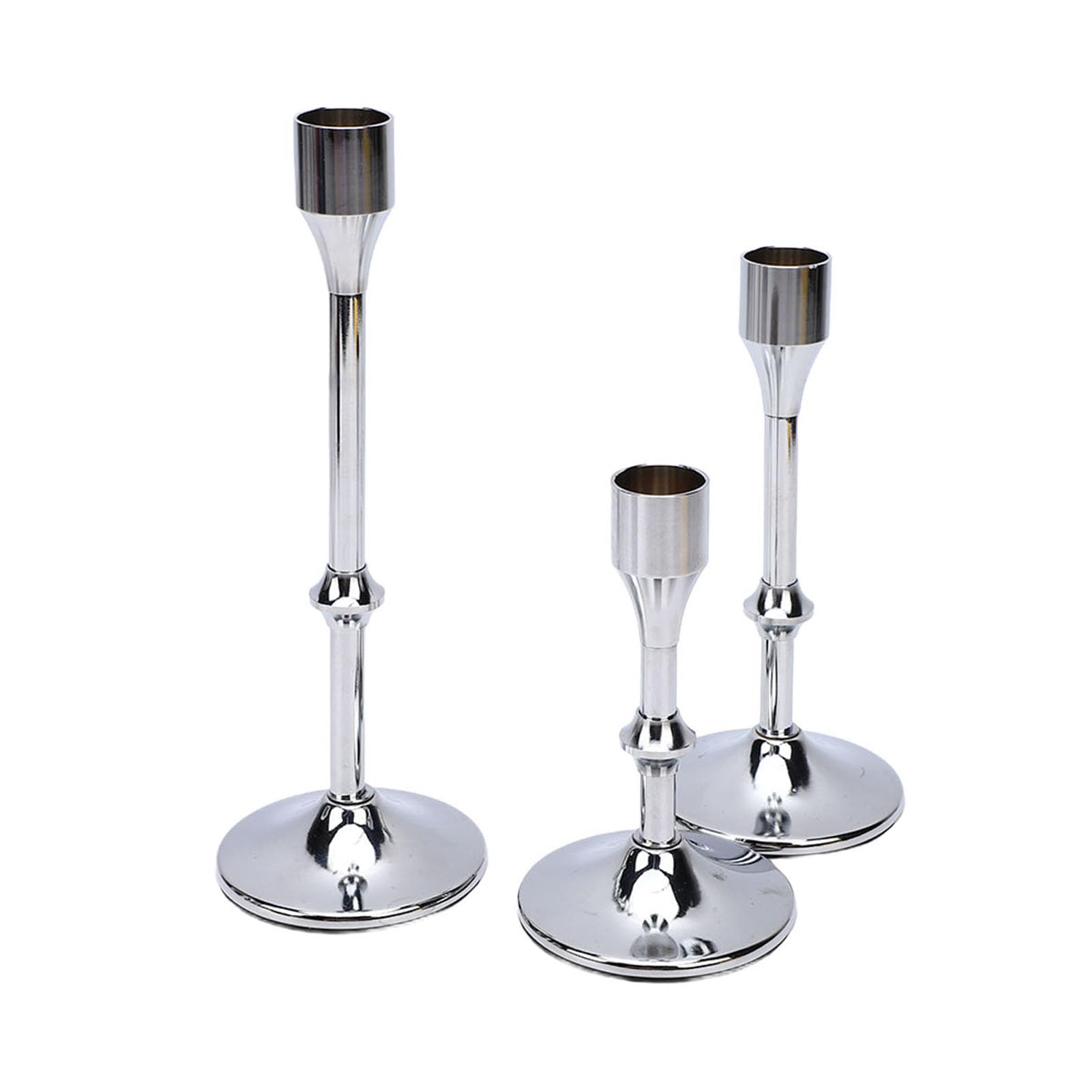3-teiliges Metall-Kerzenhalter-Set, Vintage-Kerzenhalter mit hoher Spitze (Silber)