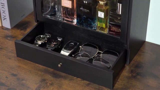Jongyumo Organizer per profumi da uomo, porta profumi, organizer per profumi, vassoio per profumi in legno, pratico organizer per il trucco, design multifunzionale, tipo di cassetto, memoria