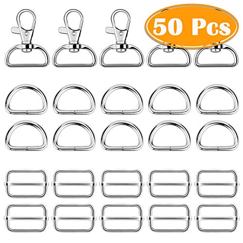 Paxcoo 50Pcs Keychain Bulk with Key Chain Swivel Hook D Rings and Slide