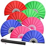 ATTRACME 8 PCS Large Folding Fans Set for Line Dance & Popping, Boots on The Ground Hand Fans with Fan Sleeves, Chinese Kung Fu Fan for Line Dancing for Men Women - Royal Blue, Rose Red, Green, Red