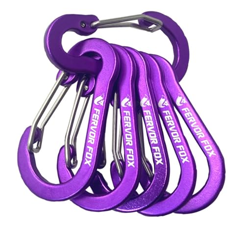 カラビナ 小型 おしゃれ アルミ合金 カラビナ 超軽量 アルミ合金鋼線5号屋外ひょうたん型登山バックル バックパック用ウォーターボトル吊り下げバックル 10個セット (パープル)