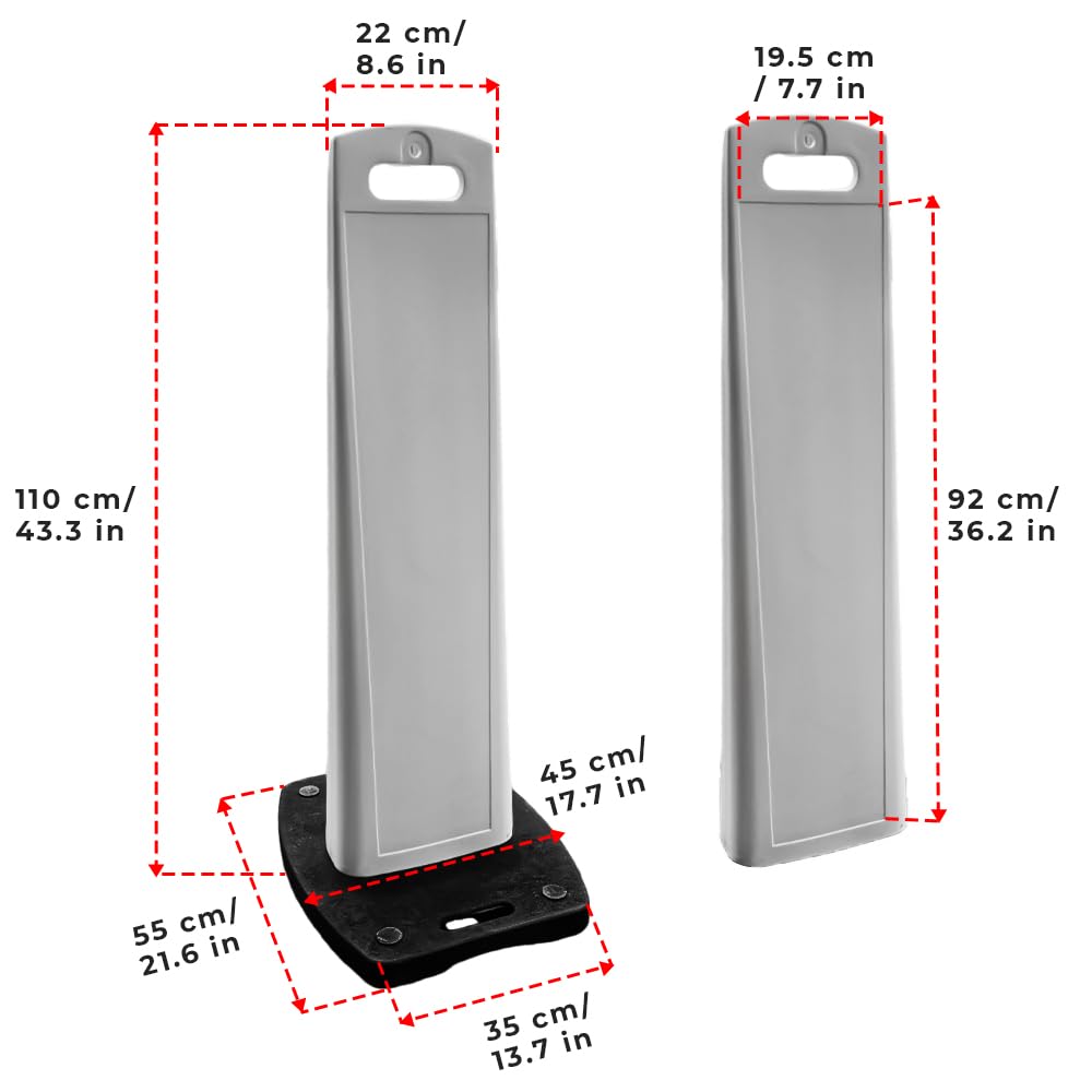 BERRY Poteau de délimitation flexible de 110 cm avec base lestée de 10 kg – Borne de circulation rebondable robuste avec poignée de transport – Idéal pour les parkings, les hôtels et la gestion